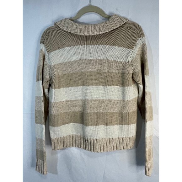 vintage striped knit sweater vneck collared brown white no size tag small READ - Picture 7 of 9